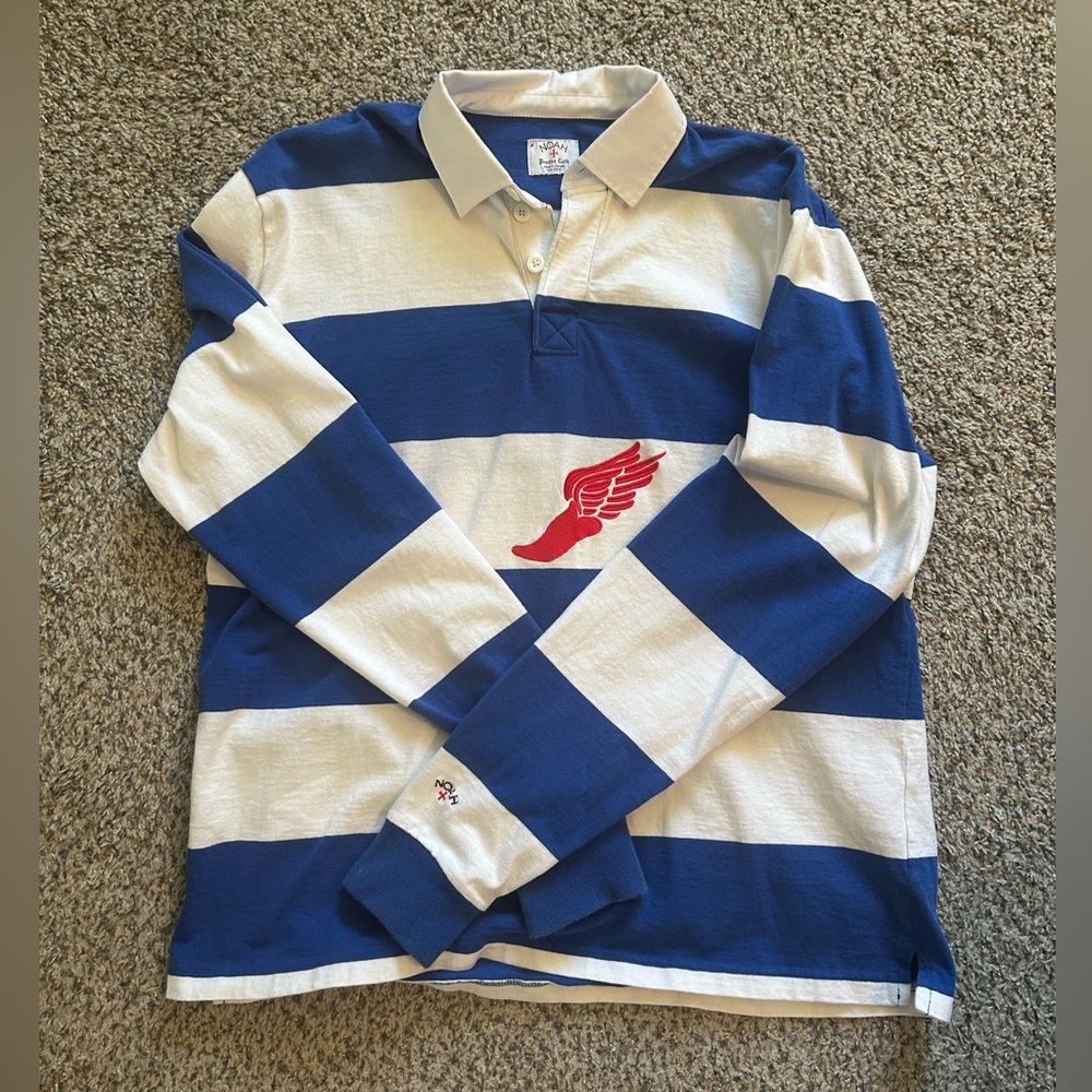 Noah NYC Navy/White Striped Embroidered Long Sleeve Rugby